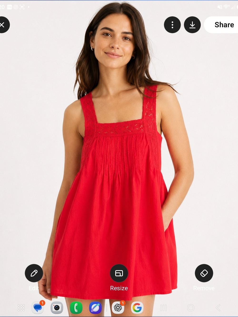 Madewell Red Crochet-Trim Square Neck Mini Dress